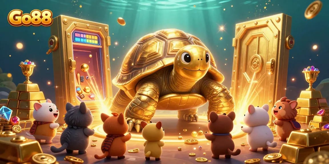 Experience exciting gameplay at Go88 with a vibrant scene of a tortoise and treasures.