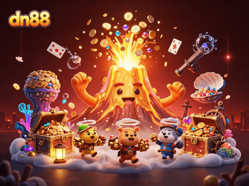 Spin the reels at dn88, where golden volcanoes erupt treasure among lively 3D characters!