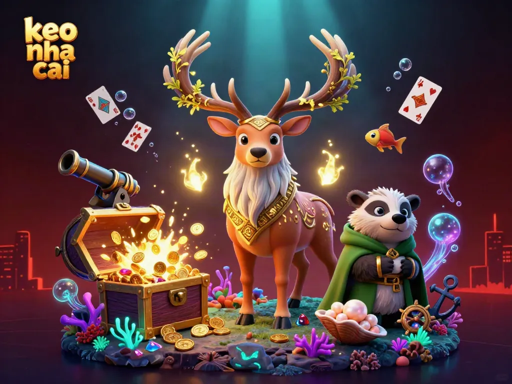 Engage with the keo nha cai scene featuring magical creatures, treasure, and gambling elements.