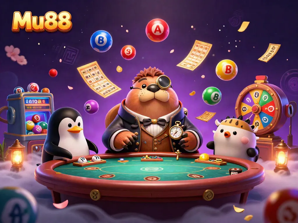 Mu88 showcases a lively underwater casino with a jolly walrus, a penguin dealer, and a bluffing pufferfish.