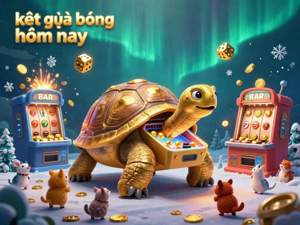 Experience thrilling kết quả bóng đá hôm nay with a golden tortoise pinball machine surrounded by vibrant casino elements.