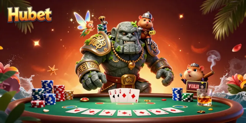 Play thrilling games at Hubet with a lively 3D illustration of poker action and enchanting characters.