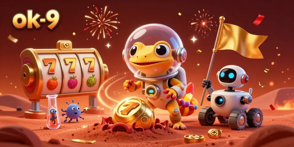 Spin jackpots at ok-9 while a Martian gecko discovers a hidden casino surrounded by exciting game elements.