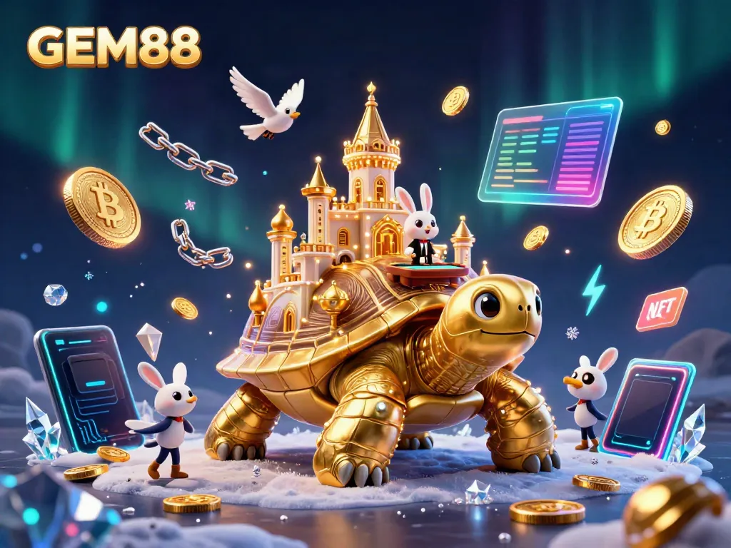 Experience the dynamic world of GEM88 with iconic casino elements in a magical setting.