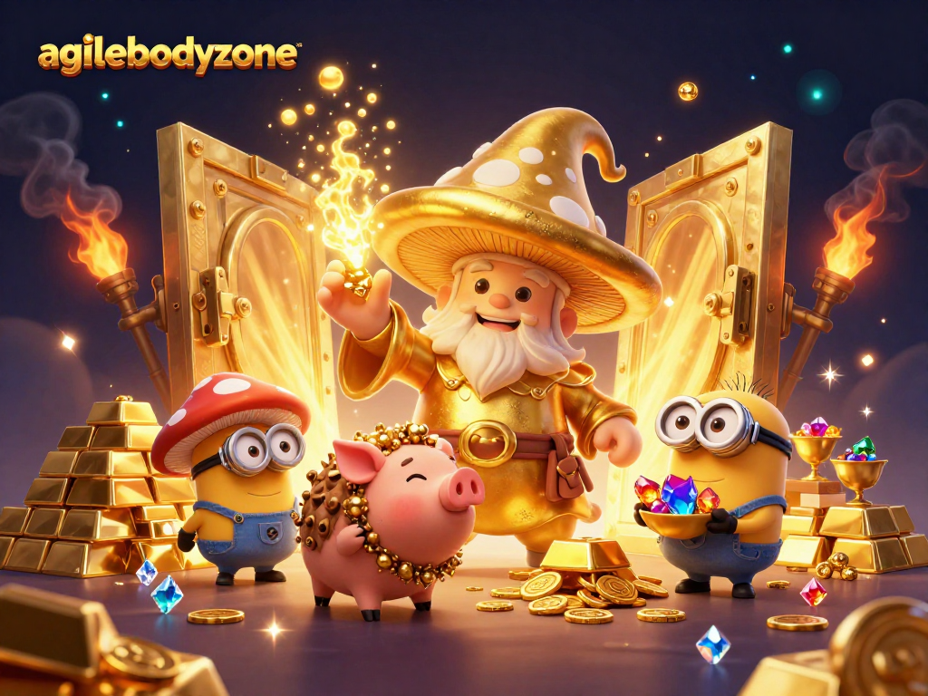 Experience winning magic with agilebodyzone's enchanting illustration of Golden Wizard and treasure
