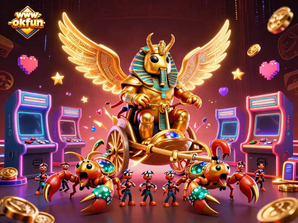 Experience thrilling gameplay at www-okfun with an extravagant 3D casino illustration featuring dynamic gaming elements.