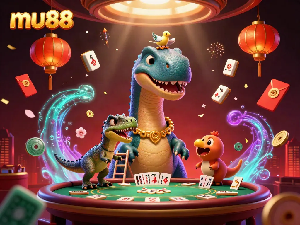 Experience mu88's vibrant poker scene with a giant brontosaurus and clever raptor dealer.