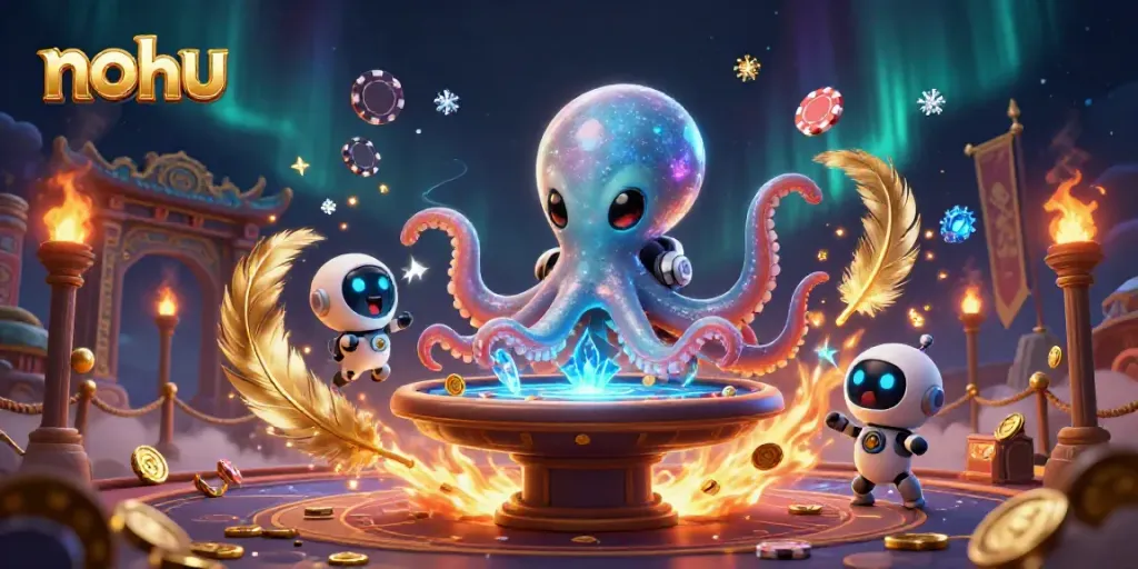 Engage in thrilling gameplay at nohu with an alien octopus battling through an exciting poker game scene.