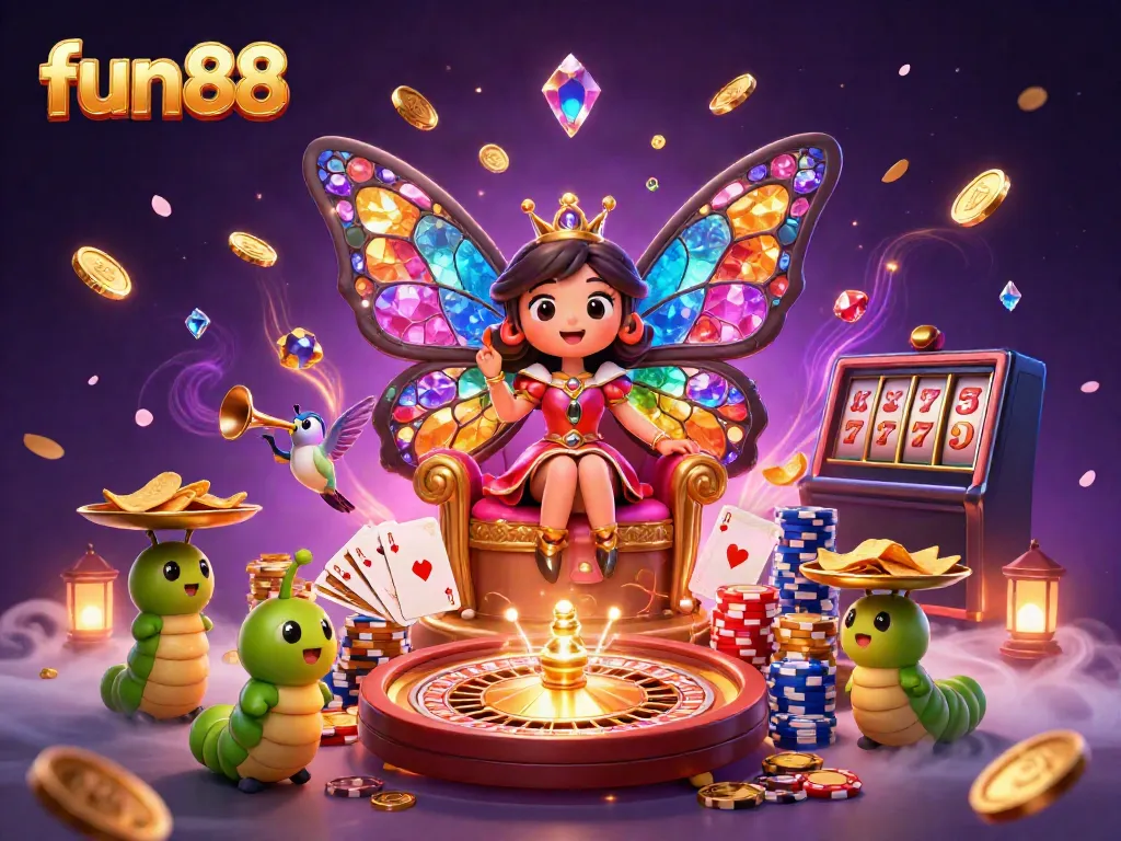 Experience fun88's thrilling gambling world with a vibrant 3D illustration of a casino scene.