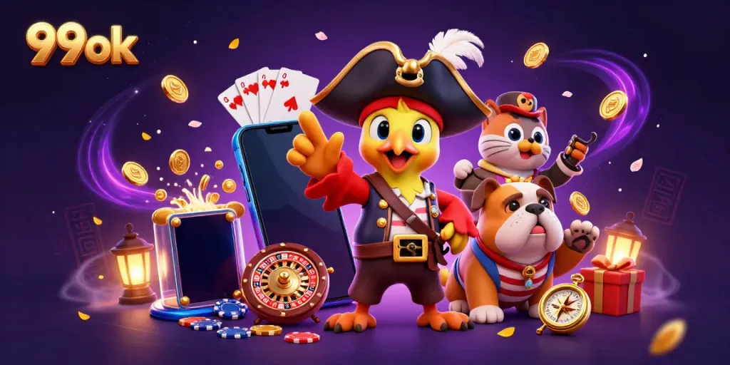 Engage with exciting 99ok interactive games featuring pirates in a vibrant casino scene.