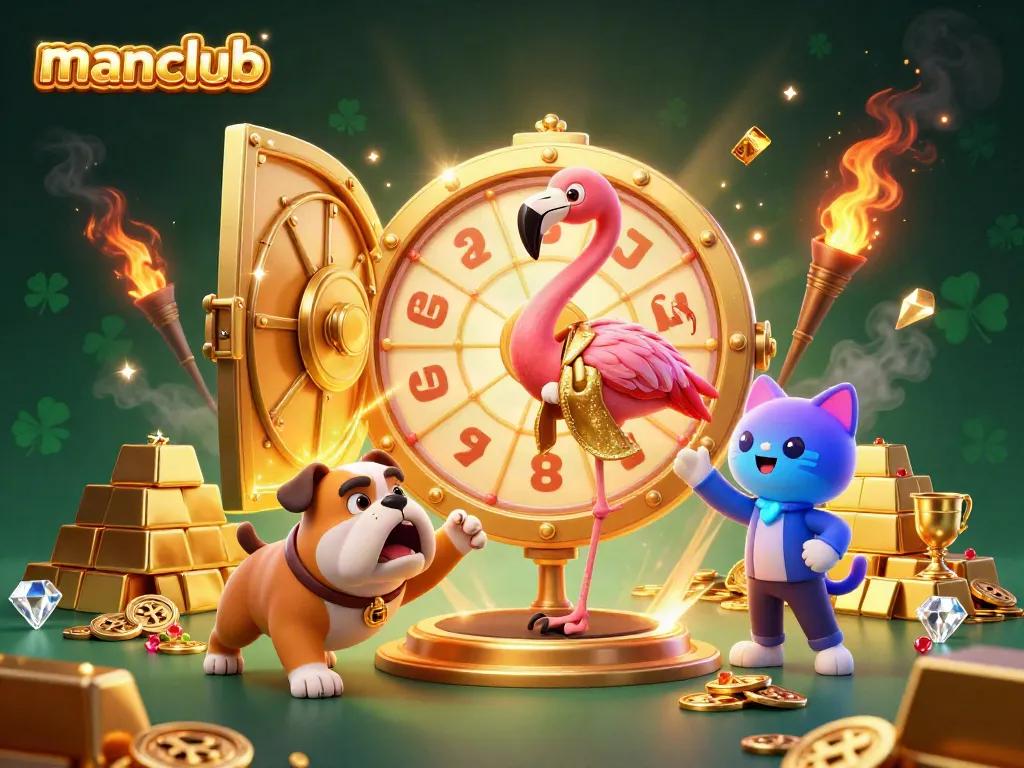 Experience the excitement at manclub with a giant prize wheel and thrilling gaming elements illuminating the scene.