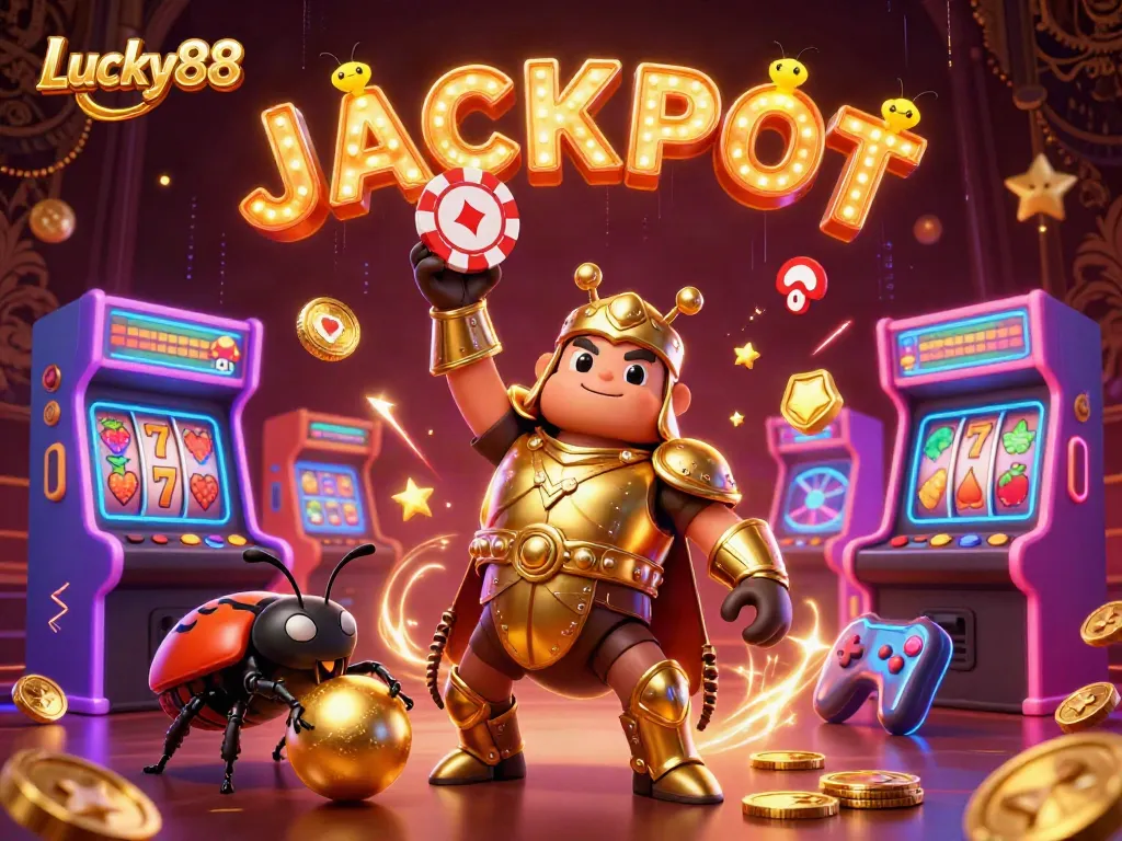 Experience the excitement of Lucky88 as vibrant characters and casino elements come together in a thrilling jackpot scene.