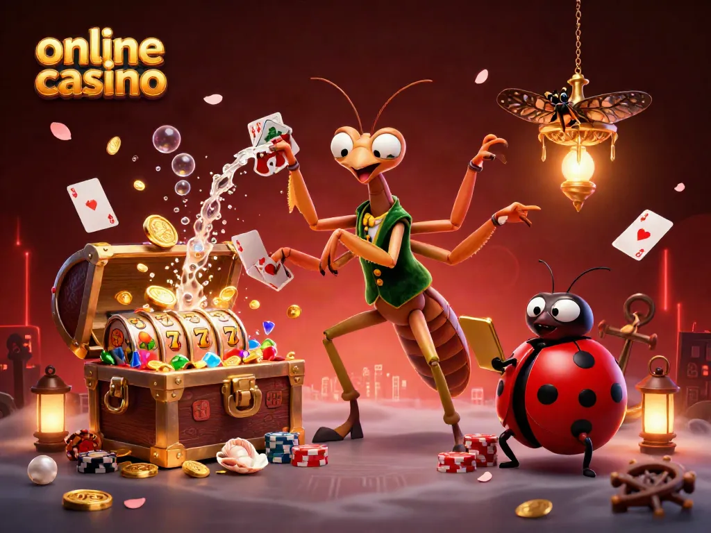 Experience excitement at this online casino scene featuring playful characters and dynamic gaming elements.