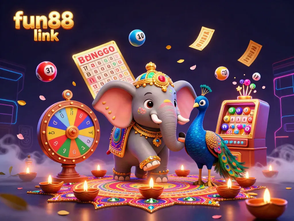 Engage in exciting gameplay with colorful lottery elements and the fun88 link at the forefront of an extravagant gaming scene.