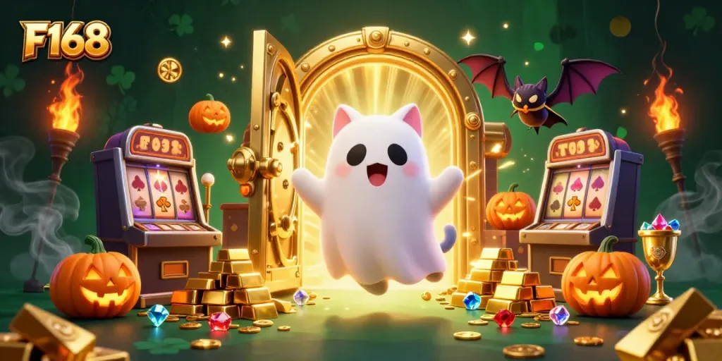 Experience thrilling gameplay at F168 with vibrant casino elements and charming characters.