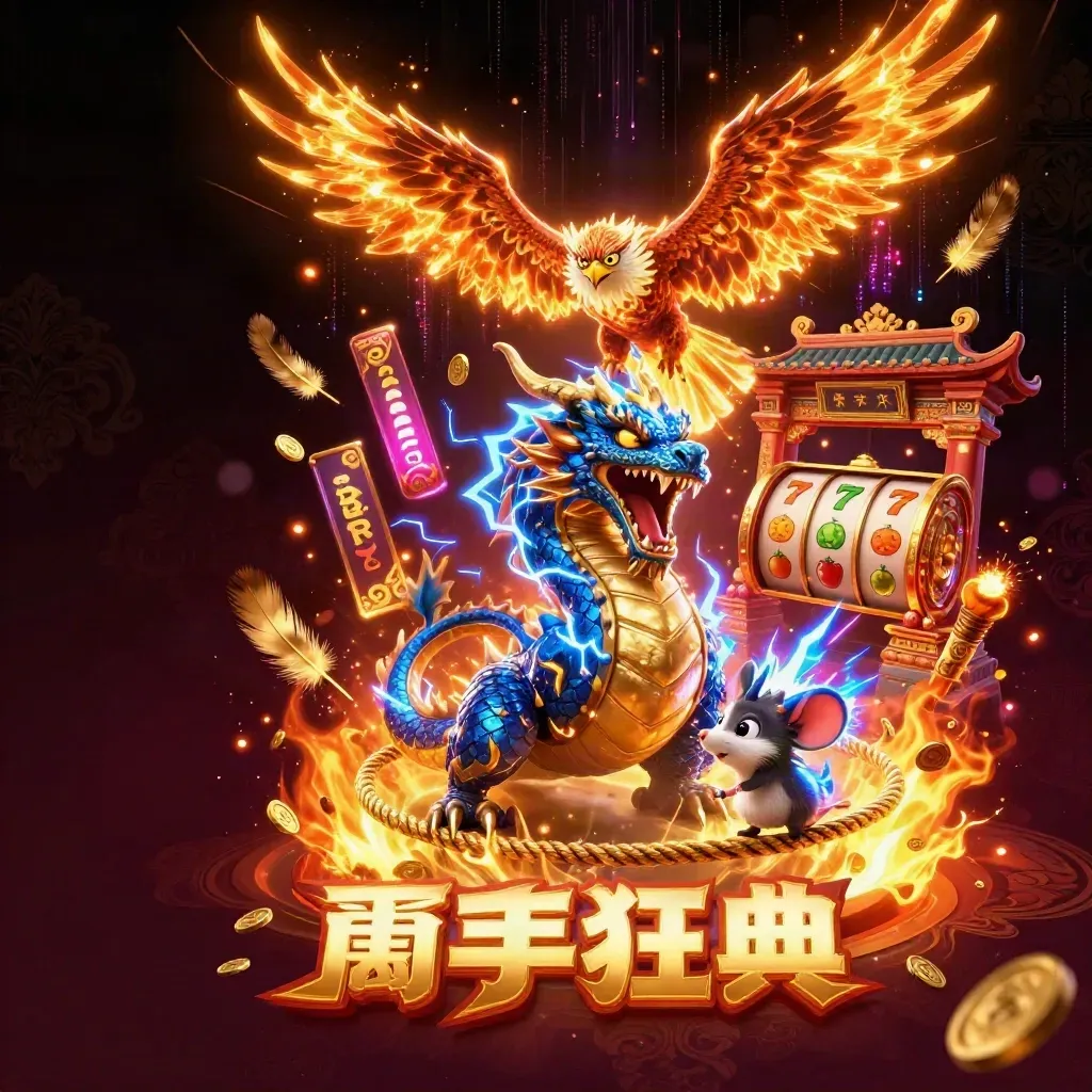 Thunder dragon, wind hawk, and static mouse blast through neon casino treasure and gold coins.