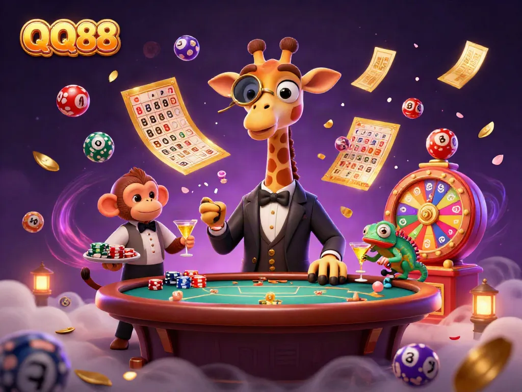 Engage in thrilling gameplay at QQ88 with vibrant casino characters and dynamic game elements.