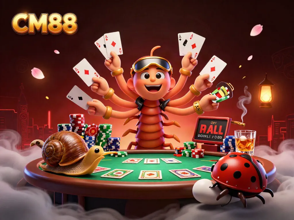 Engage in thrilling gameplay at CM88 with a dynamic 3D cartoon casino scene featuring unique characters.