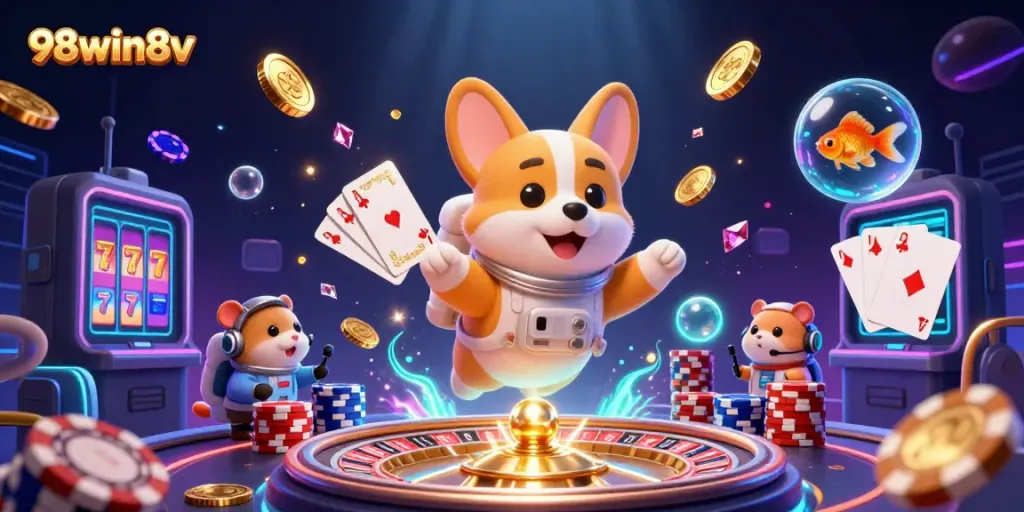 Experience thrilling gameplay at 98win8v with interactive casino elements in a vibrant 3D casino.
