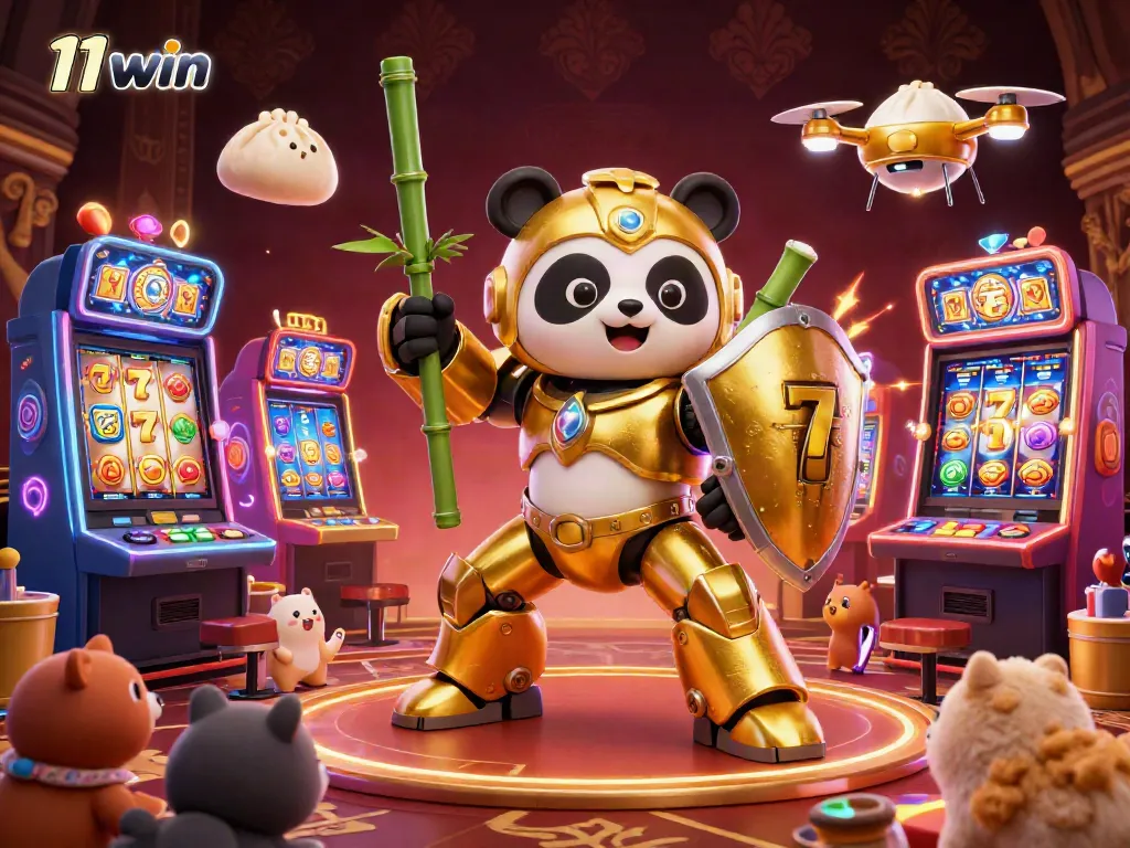 Experience thrilling gameplay at 11win with golden panda in a vibrant casino scene.