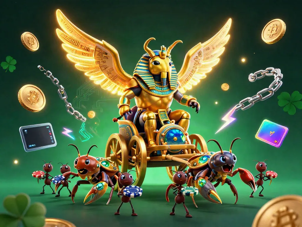 Experience the Tỷ lệ kèo with a vibrant 3D illustration of a golden beetle chariot and gaming coins.