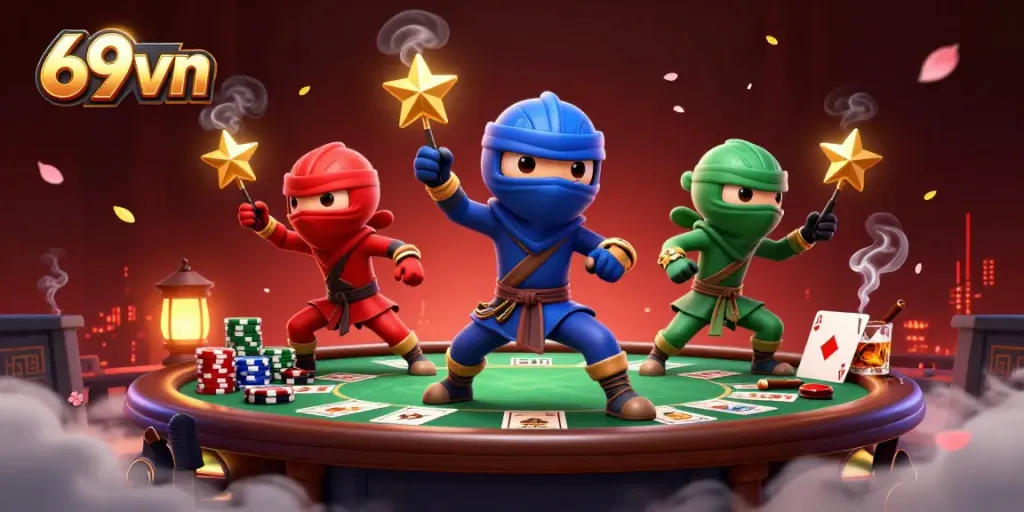 Engage in thrilling gaming experiences at 69vn, featuring dynamic chameleons amidst poker excitement.
