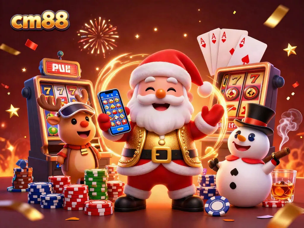 Play the cm88 slot games and win big with Santa, his reindeer, and a poker chip snowman!