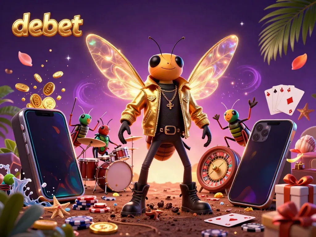 Experience a dynamic casino scene with debet's rock star characters in vibrant action.