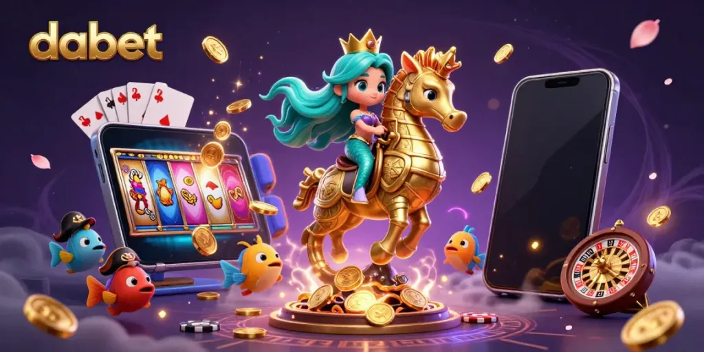 Spin the reels with dabet's vibrant illustration featuring a lavish casino scene.