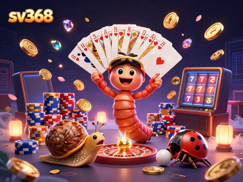 Engage in thrilling gameplay at sv368 with a lively dealer scene, vibrant chips, and glowing coins.