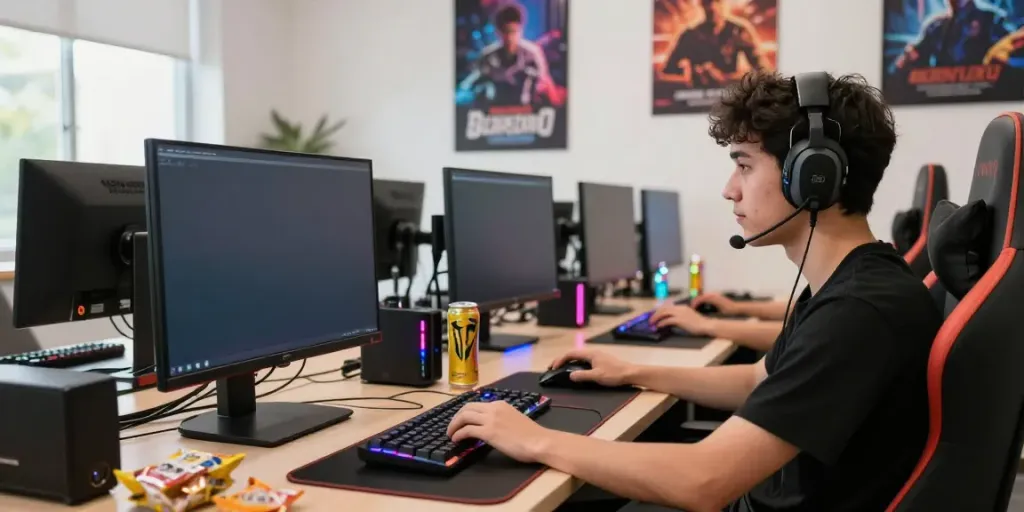 Engaging ku88 online gaming environment featuring e-sports competitor in a vibrant setup.
