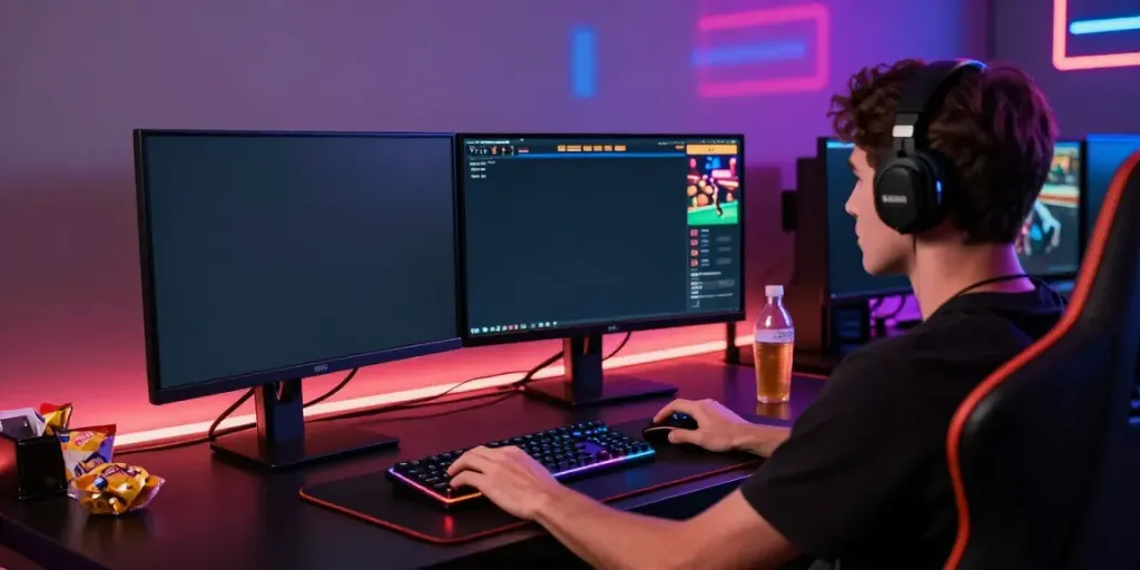 Player engaging with sv88 live casino experience on dual monitor setup