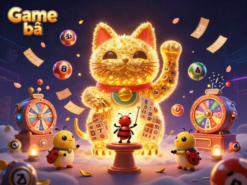 Engage with Game bài through vibrant luck-themed illustrations showcasing dynamic casino symbols and playful elements.