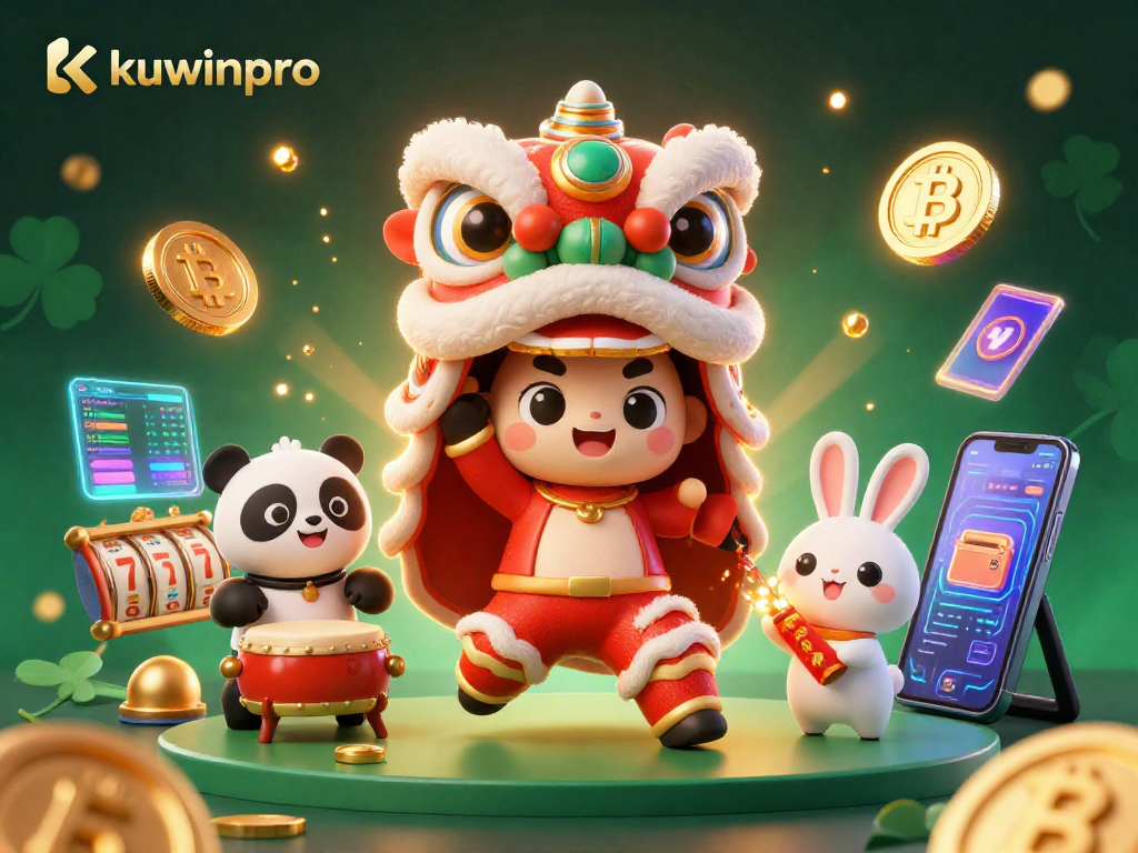 Experience the thrill of kuwinpro with a vibrant 3D casino scene featuring characters and crypto elements.