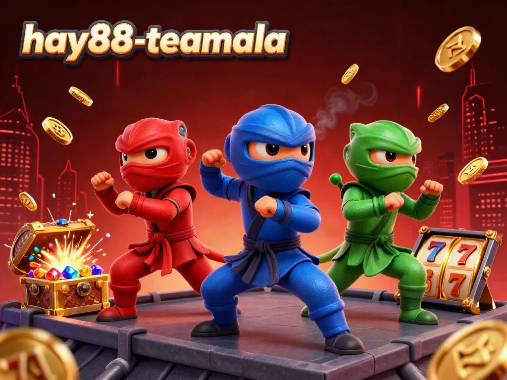 Engage in exciting gameplay at hay88-teamala with ninja chameleons showcasing thrilling slot actions amidst gold coins and vibrant effects.