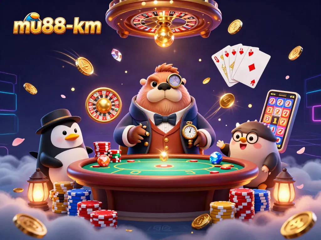 mu88-km players engage at an underwater poker game with whimsical characters and vibrant casino elements