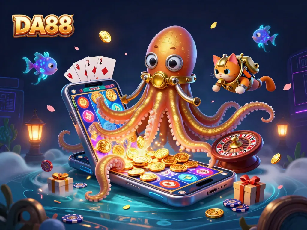 Engage with DA88’s exciting games featuring a colossal kraken, diving cat, and dynamic casino elements for endless fun!